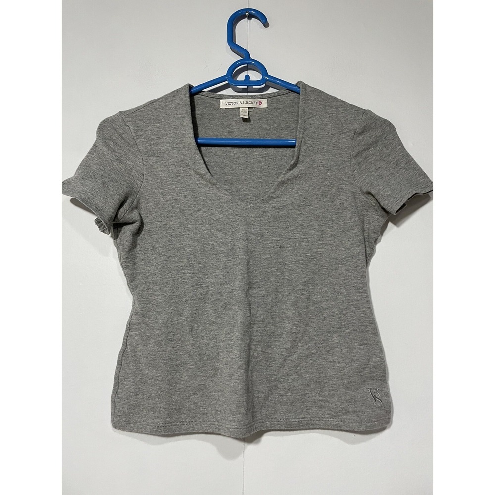 Victorias Secret V-Neck top Womens‎ Small Gray Stretchy Logo Athleisure Casual